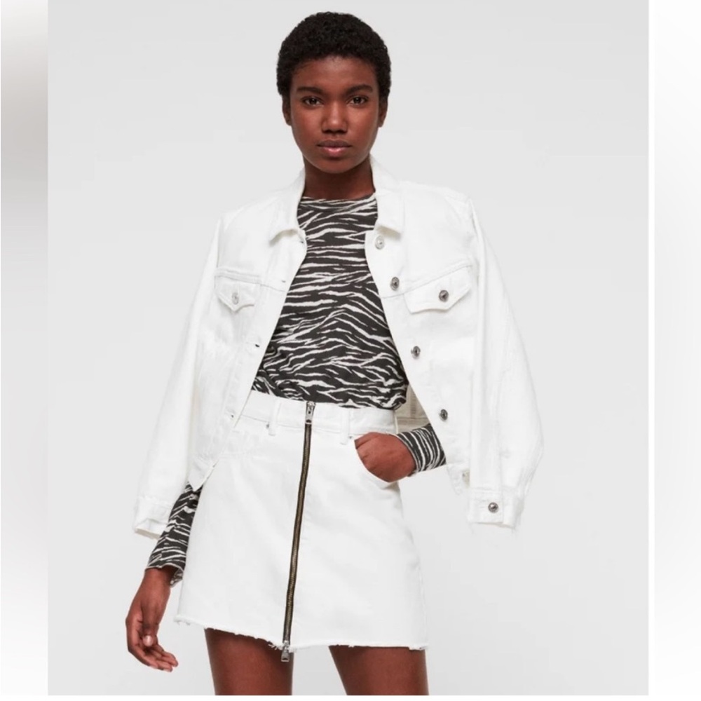 All Saints White Denim Zip Mini Skirt Sz 2